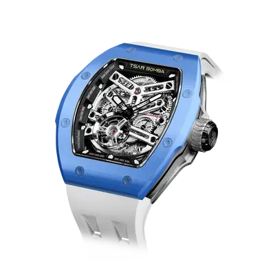 TSAR BOMBA Men's Automatic Watch | Blue | Skeleton Mechanical Wristwatch | Stainless Steel Case | 5ATM Waterproof Luxury Spor...