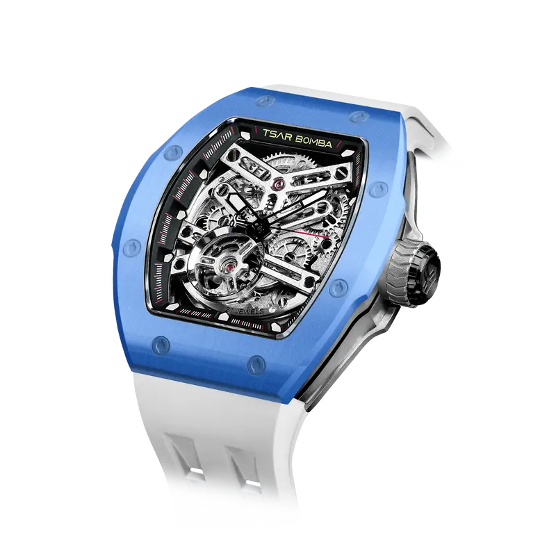 TSAR BOMBA Men's Automatic Watch | Blue | Skeleton Mechanical Wristwatch | Stainless Steel Case | 5ATM Waterproof Luxury Spor...
