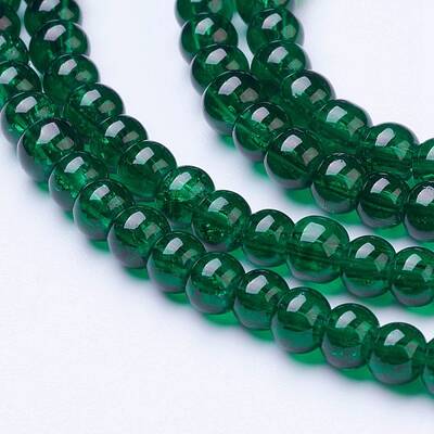 1 Strand Dark Green Transparent Crackle Glass Round Beads Strands