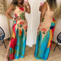 ChicMe Women's Floral Print Thick Strap Slit Maxi Dress Casual Slim Fit Vacation Dress