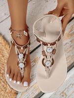 Women's Fashionable Flower Decorated Slip on Sandals, Boho Style Barefoot Lightweight Sandal for Beach Vacation, Casual Open ...