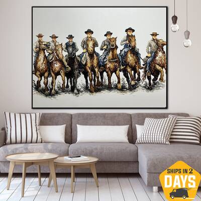 Abstract Cowboys Painting on Canvas Original Wild West Oil Painting Colorful Impasto Wall Art for Room Decor | COWBOY'S WALK ...