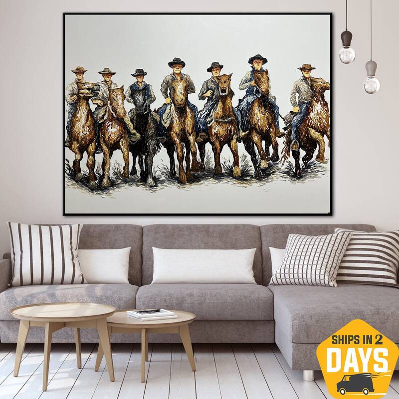 Abstract Cowboys Painting on Canvas Original Wild West Oil Painting Colorful Impasto Wall Art for Room Decor | COWBOY'S WALK ...