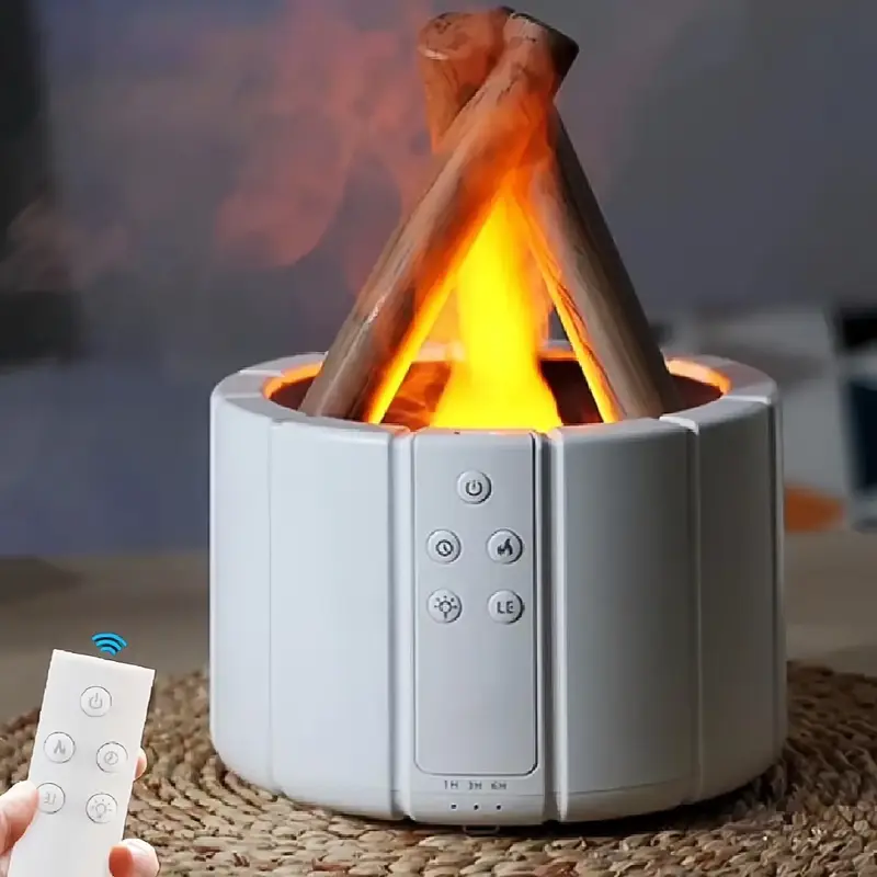 MOBECK Campfire Flame Fire Diffuser 250ml Wood Cool Mist Humidifier with Remote Control, Auto Shut-Off, Night Light & Gift (W...