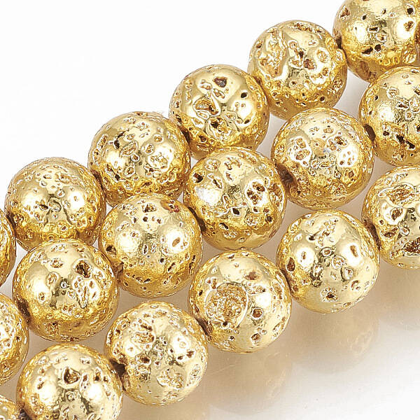 Electroplated Natural Lava Rock Beads Strands