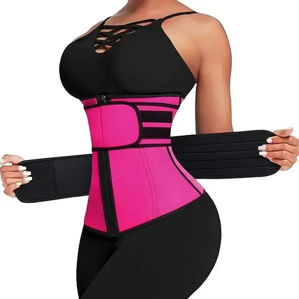 LOVERBEAUTY  Women Long Torso Sauna Workout Double Belts Neoprene Sports Waist Belt  Corset Waist Cincher Zipper Trimmer Wome...