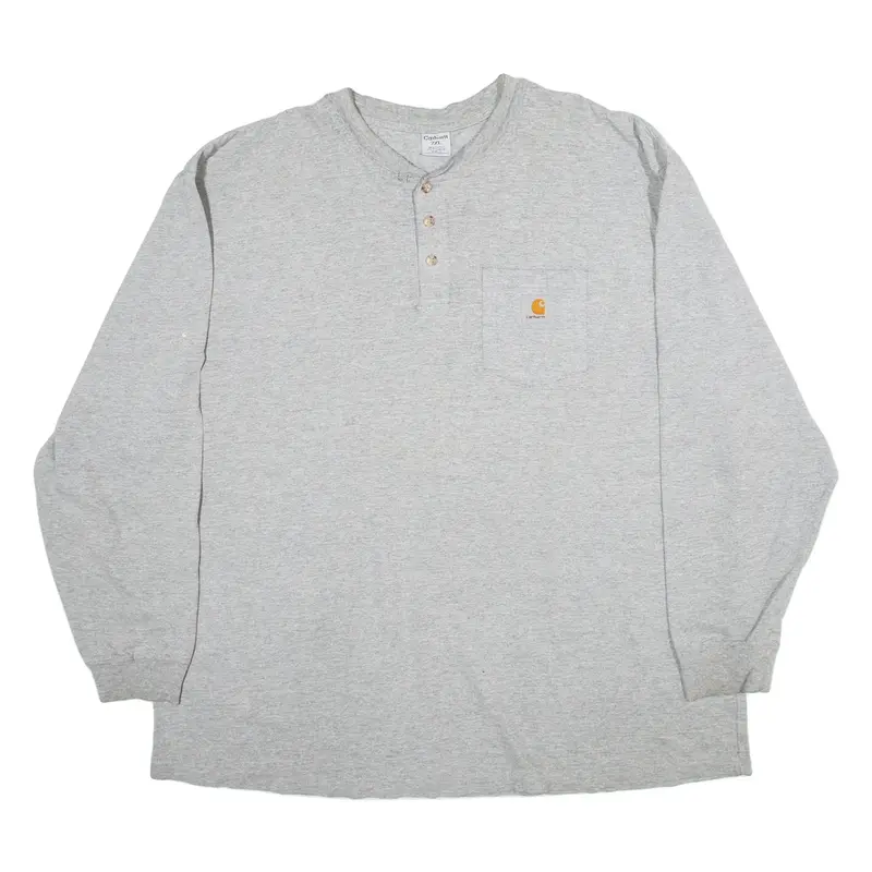 CARHARTT Mens T-Shirt Grey Long Sleeve Button Neck 2XL