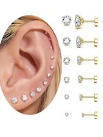 Earrings Set, Stainless Steel Cubic Zirconia Ear Bone Studs, 20G Ear Cartilage Piercing Earrings, Body Piercing Jewelry, Fash...