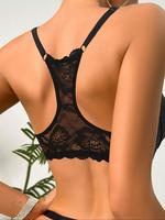 Women's Solid Lace Back Push Up Bra, Comfortable Breathable Underwire Bra, Soft Lingerie for All Seasons