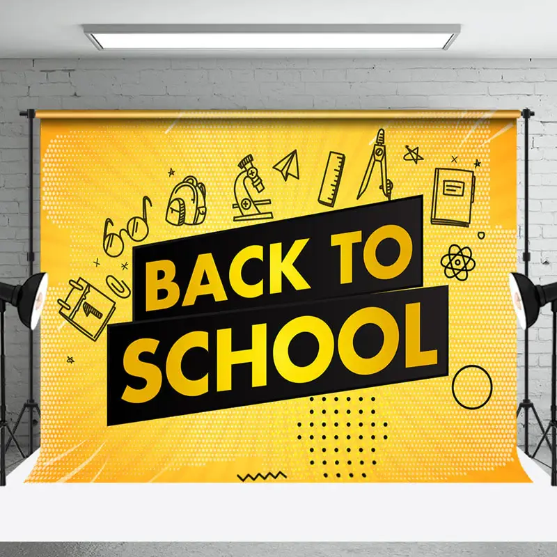 Yellow Black Stationery Line Back To School Backdrop