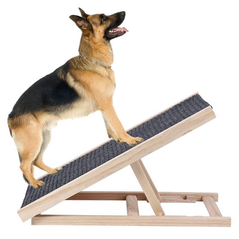 Garvee Wooden Adjustable Dog Ramp for Bed Couch, 27.6'' x 13.4'' Foldable Pet Ramp for Small or Large Dog with Non-Slip Surfa...