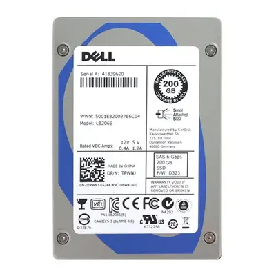 TPWNJ Dell 200GB Single-Level Cell SAS 6Gb/s Hot-Pluggable 2.5-Inch Solid State Drive for PowerEdge Servers