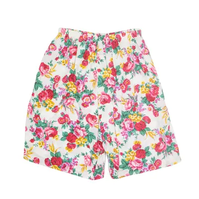 Elastic Waist Summer Casual Shorts White 90s Relaxed Floral Womens S W26