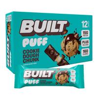 BUILT Bar Puff Protein Bar, Cookie Dough Chunk, Protein Packed Snack, Collagen, 160 calories, 12 Count Box