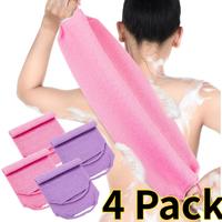 4 Pack Exfoliating Back Scrubber with Handles Nylon Back Exfoliator Extended Length Washers Scrubbers Stretchable Pull Strap ...