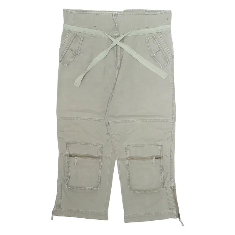 AUTHENTIC 3/4 Cargo Mens Trousers Green Loose Wide-Leg W34 L24