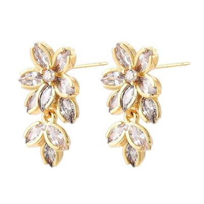 Flower Glass Brass Stud Earrings
