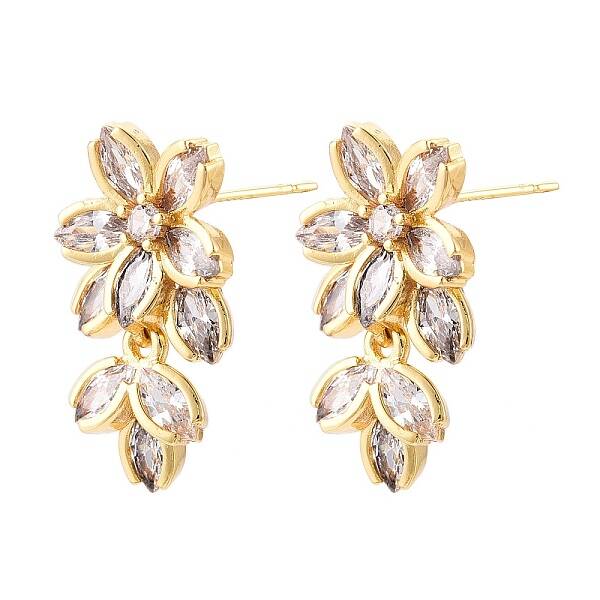 Flower Glass Brass Stud Earrings