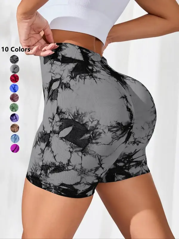 Women's Tie Dye Print High Waist Seamless Sports Tummy Control Leggings, Casual Comfy Breathable Wide Waistband Skinny Short...
