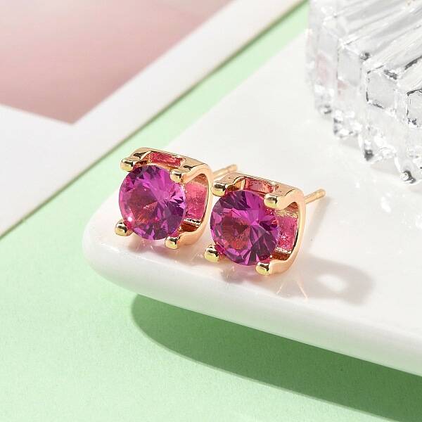Square Brass Micro Pave Cubic Zirconin Stud Earrings
