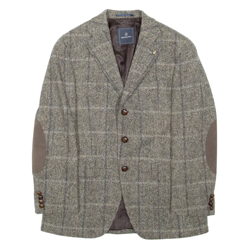 BARUTTI Mens Blazer Coat Brown Wool Chevron L