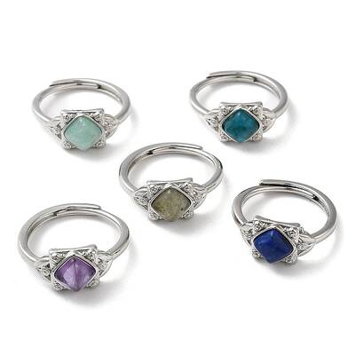 Adjustable Natural Mixed Gemstone Rhombus Finger Rings