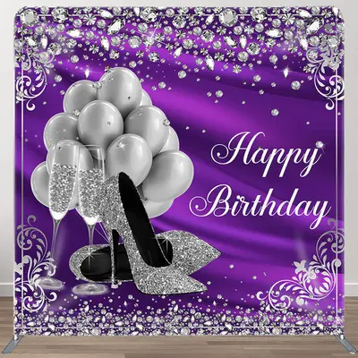 Glitter Silver Purple Fabric Backdrop Cover for Birthday - Aperturee