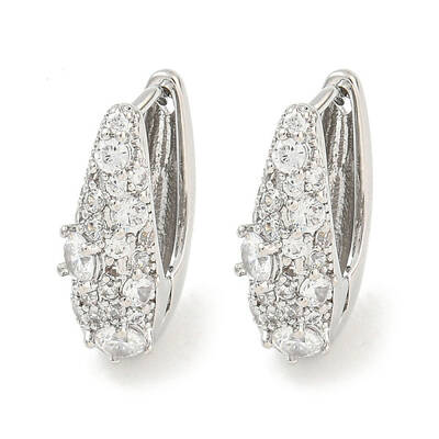 Brass Micro Pave Clear Cubic Zirconia Hoop Earrings for Women