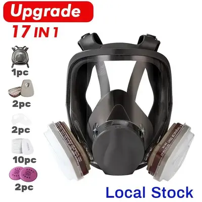 Reusable Respirators, Pomerol 17-in-1 Full Face Gas Mask with Dual Filter Cartridge – Anti-Dust, Anti-Virus, Anti-Toxic Pro...