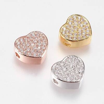 Brass Micro Pave Cubic Zirconia Beads