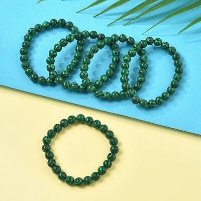 Synthetic Malachite Bead Stretch Bracelets