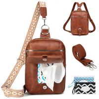 Myhozee Crossbody Sling Bag for Women Men 2 in 1 Backpack Purse with 2 Wipes Pouch and 2 Removable Straps PU leather Cross Bo...