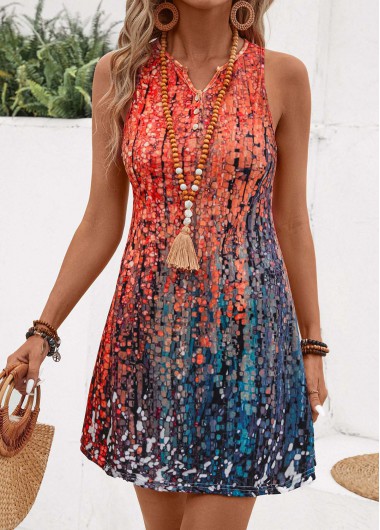 Modlily Multi Color Button Ombre Short A Line Sleeveless Dress - XXL