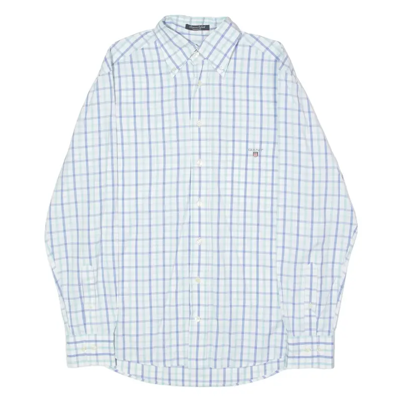 GANT Pinpoint Oxford Mens Shirt Blue Check Long Sleeve S