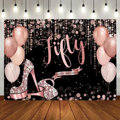 Aperturee Rose Gold 50Th Birthday Balloon Glitter Backdrop