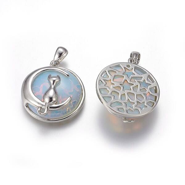 Opalite Kitten Pendants