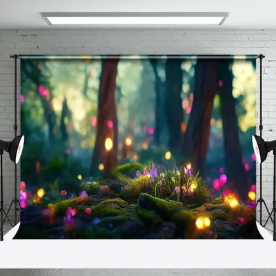Luminous Nightfall Lichen Forest Photography Backdrop - Aperturee
