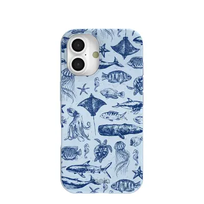 Powder Blue Marine Life iPhone 16 Case