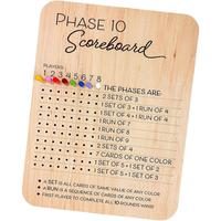 Wooden Phase 10 Score Board, 1 Set Wooden Phase Scoreboard with 8 Colored Pegs, Fun Table Board Card Game Accessories for Par...