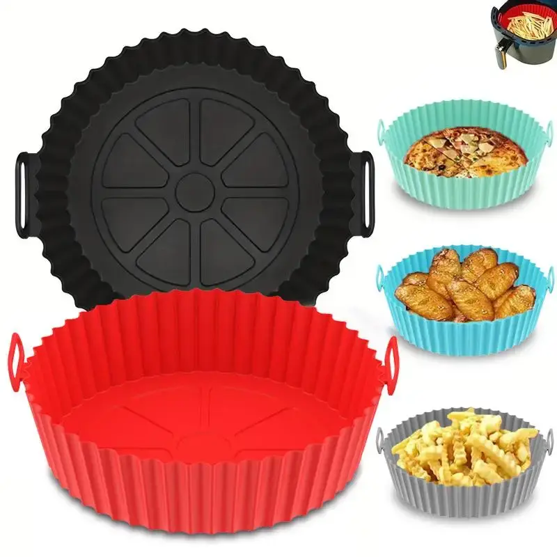 Round Silicone Air Fryer Liner, Reusable Air Fryer Pot, Air Fryer Accessories, Air Fryer Inserts for 4 to 7 QT, Oven Microwa...