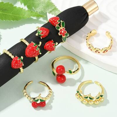 Brass Enamel Open Cuff Rings for Women