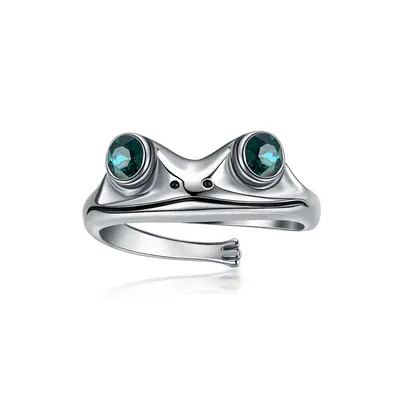 Sterling Silver Round Shaped Crystal Frog Open Ring