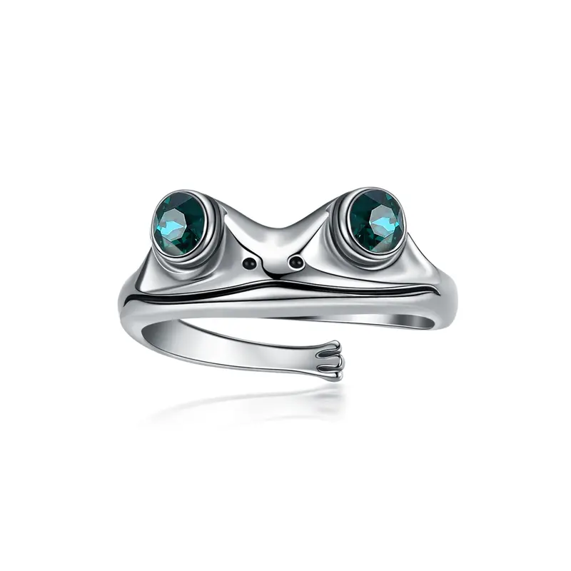 Sterling Silver Round Shaped Crystal Frog Open Ring