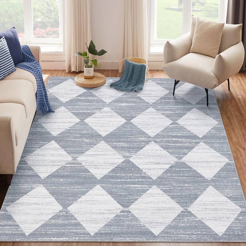 Garvee Plaid Grey 10x13 Living Room Rug Washable Large Modern Geometric Accent Carpet with Non-Slip Backing Soft Low Pile 100...