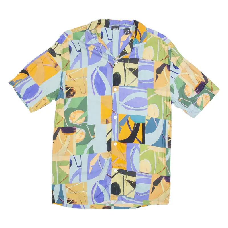 PULL&BEAR Mens Shirt Blue Crazy Pattern S