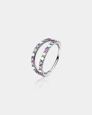 Alternating Opal/ CZ Double Hoop Nose Ring - Purple / 6mm