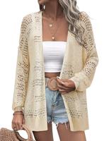 HOTOUCH Lightweight Crochet Cardigan for Women Long Sleeve Open Front Knit Oversized wear Womenswear Beach Elegant Fashion So...