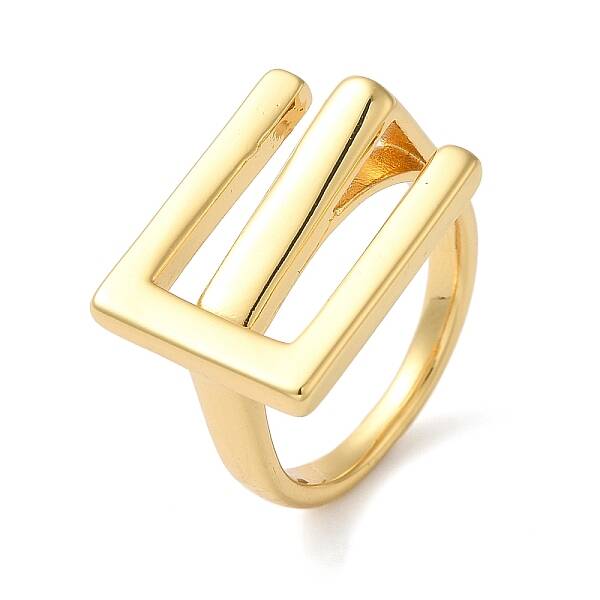 Brass Letter E Geometric Open Cuff Rings for Women