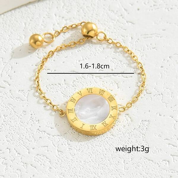 Elegant Stainless Steel Adjustable Round with Roman Numerals Ring for Women