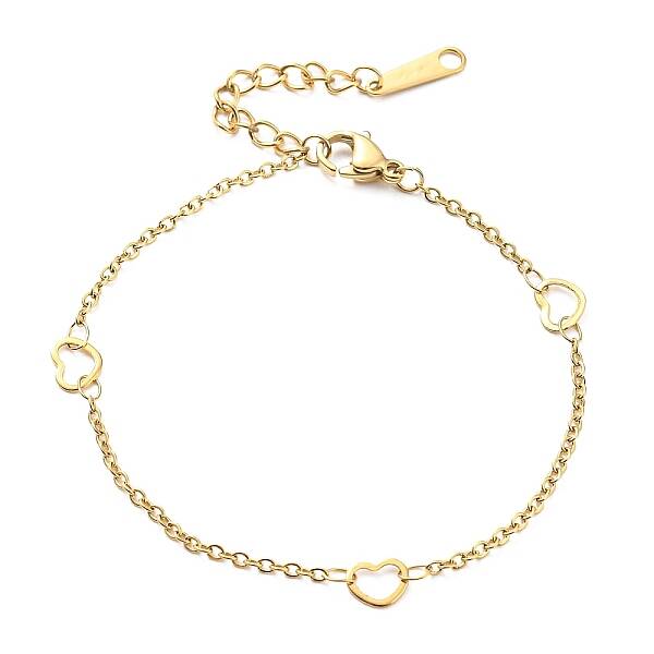 304 Stainless Steel Heart Link Chain Bracelet for Women